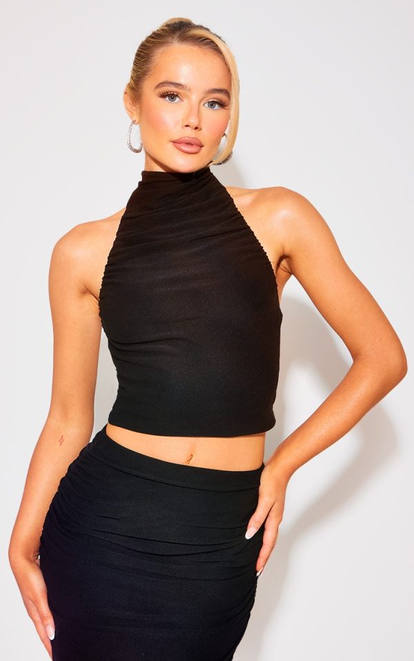 e8fd781f0b884e2f23eda40f23fdd97477866ac3_CNH4858_1_black_soft_touch_ruched_halterneck_crop_top
