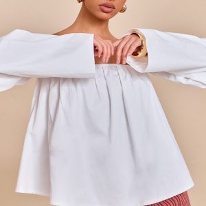 White Peach Skin Floaty Bardot Top