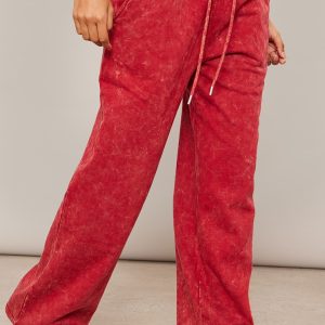 Red Washed Oversized Low Rise Wide Leg Joggers