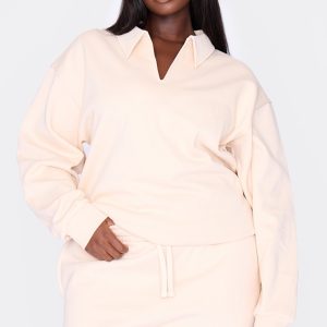 Plus Ecru Premium Collar Oversized Sweatshirt