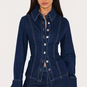 Petite Indigo Blue Wash Long Sleeve Fitted Denim Shirt
