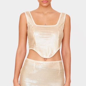 Gold Chain Sequin Corset Top