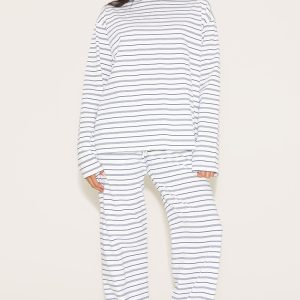 Navy Striped Wide Leg Drawstring Trousers