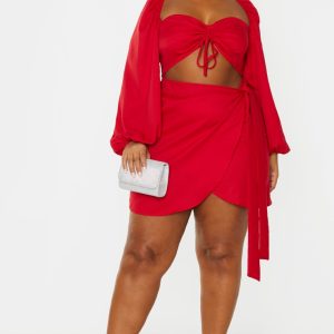 Plus Red Ruched Cut Out Bodycon Dress
