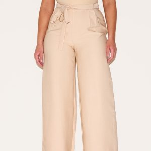 Shape Sand Woven Highwaisted Belted Wide Leg Trousers