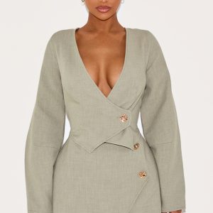 Shape Sage Woven Asymmetrical Hammered Button Blazer