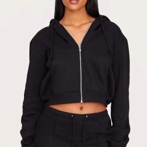 Tall Black Cropped Drawstring Hoodie