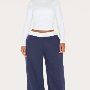 Shape Navy High Waisted Contrast Band Wide Leg Joggers