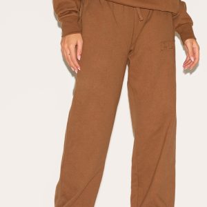 PRETTYLITTLETHING Taupe Premium Embossed Wide Leg Joggers