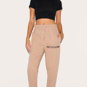 PRETTYLITTLETHING Mocha Cuffed High Waisted Joggers