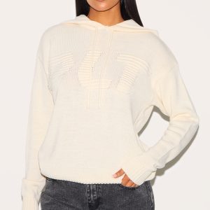 PRETTYLITTLETHING Tall Cream Long Sleeve Knitted Hoodie