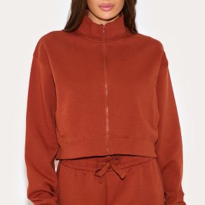 Ginger Premium Interlock Zip Through Boxy Sweatshirt