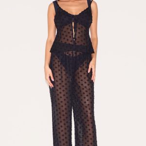 Black Wide Leg Textured Beach Trousers