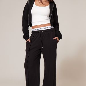 Black Seam Detail Wide Leg Joggers