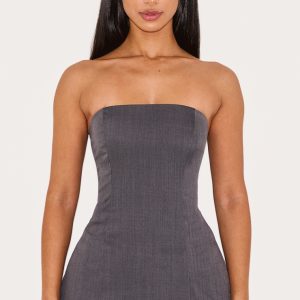 Petite Charcoal Woven Tailored Bandeau Top