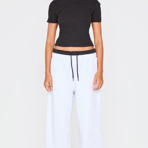 Grey Marl Boxer Waistband Wide Leg Sweat Joggers