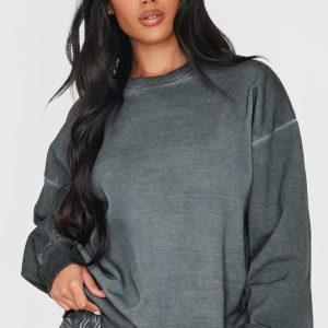 PRETTYLITTLETHING Washed Charcoal Premium Oversized Sweatshirt