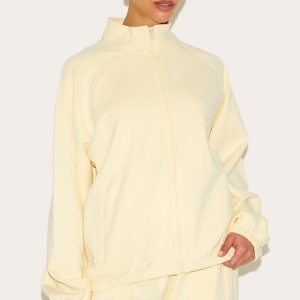 Petite Butter Cream Oversized Interlock Zip Through Sweatshirt