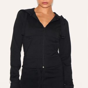 Petite Black Zip Up Fitted Track Top
