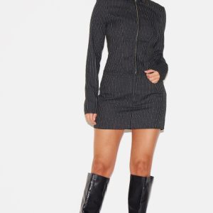 Black Woven Tailored Pinstripe Mini Skirt