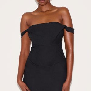Black Draped Bardot Corset Bodycon Dress