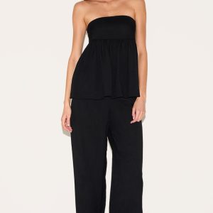 Black Bandeau Peplum Detail Jumpsuit