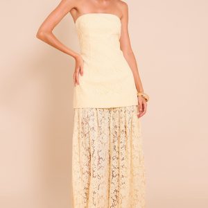 Lemon Lace Sheer Skirt Panel Bandeau Midaxi Dress