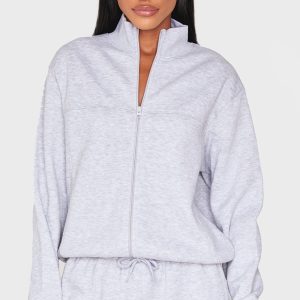 Ash Grey Seam Detailed Zip Up Sweatshirt