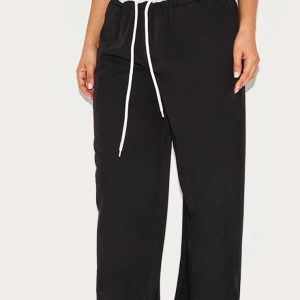 Petite Black Boxer Detail Drawstring Waist Trousers