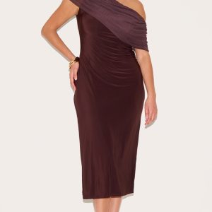 Plus Dark Chocolate Double Layer Slinky Mesh Overlay Maxi Dress