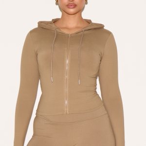 Shape Olive Zip Through Sculpted  Hoodie