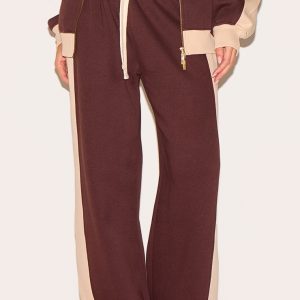 Chocolate Wide Leg Colour Block Split Hem Joggers