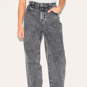 Petite Washed Grey High Waist Straight Leg Jeans