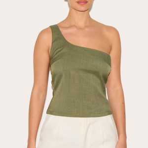 Olive Woven Asymmetric Top