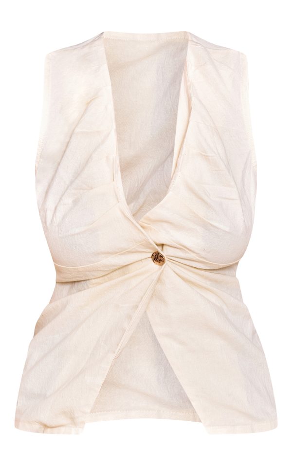 eef1d87e302c630c8967e4664acb688293b13cd7_CNM6304_5_shape_cream_linen_plunge_front_ruched_gold_hammered_button_waistcoat