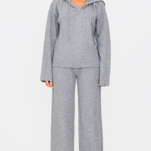 Tall Grey Knit Wide Leg Trousers