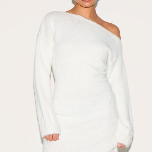 Petite Cream Knit Asymmetric Mini Dress