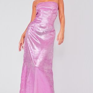 Bright Pink Textured Bandeau Maxi Dress