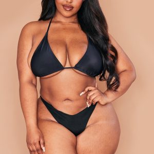 Plus Black Mix & Match Triangle Halter Bikini Top