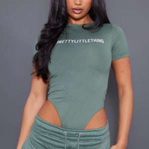 PRETTYLITTLETHING Sea Green Logo Short Sleeved Bodysuit