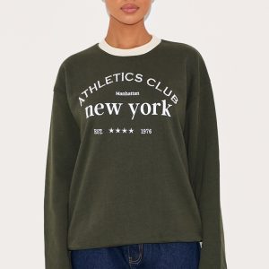 Forest Green Premium Contrast Neck Embroidered Sweatshirt