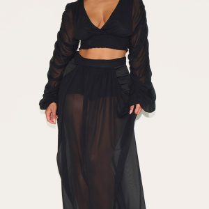 Shape Black Chiffon Highwaisted Drape Maxi Skirt