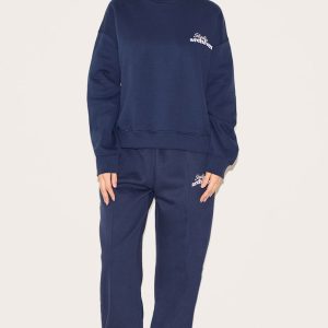 Navy Studio Archives Seam Detail Wide Leg Joggers