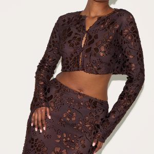 Chocolate Floral Button Cropped Top