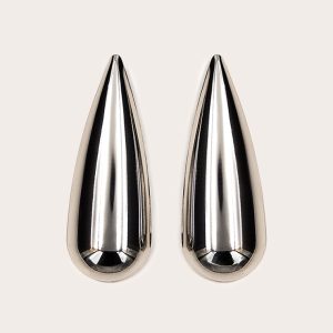 Silver Droplet Slim Stud Earrings