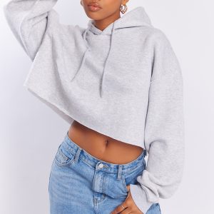 Ash Grey Oversized Cropped Sweat Hoodie