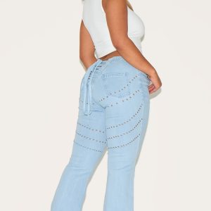 Shape Light Blue Wash Denim Lace Up Back Flare Jeans