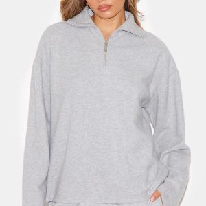 Grey Collared Zip Up Sweatshirt