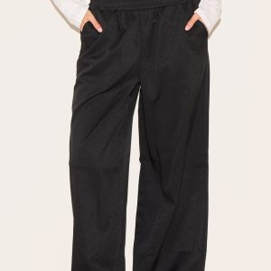 Black Woven Elasticated Waist Wide Leg Trousers