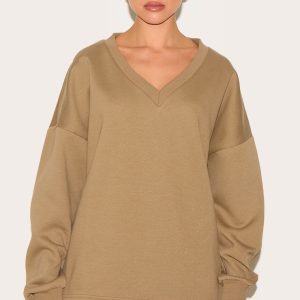 Taupe Oversized V Neck Sweatshirt